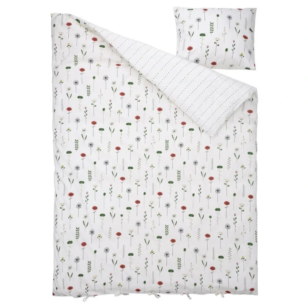 White Floral Dot Duvet Cover with Colorful Accent Prints